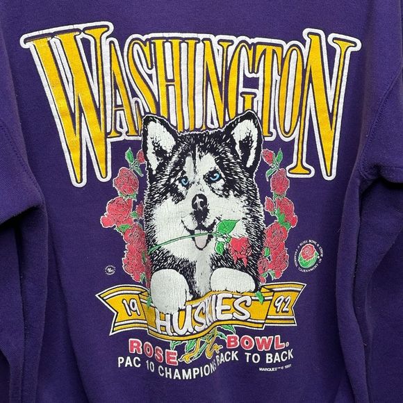 Vintage 90s UW Huskies Rose Bowl Crewneck Womens Small - Picture 2 of 5